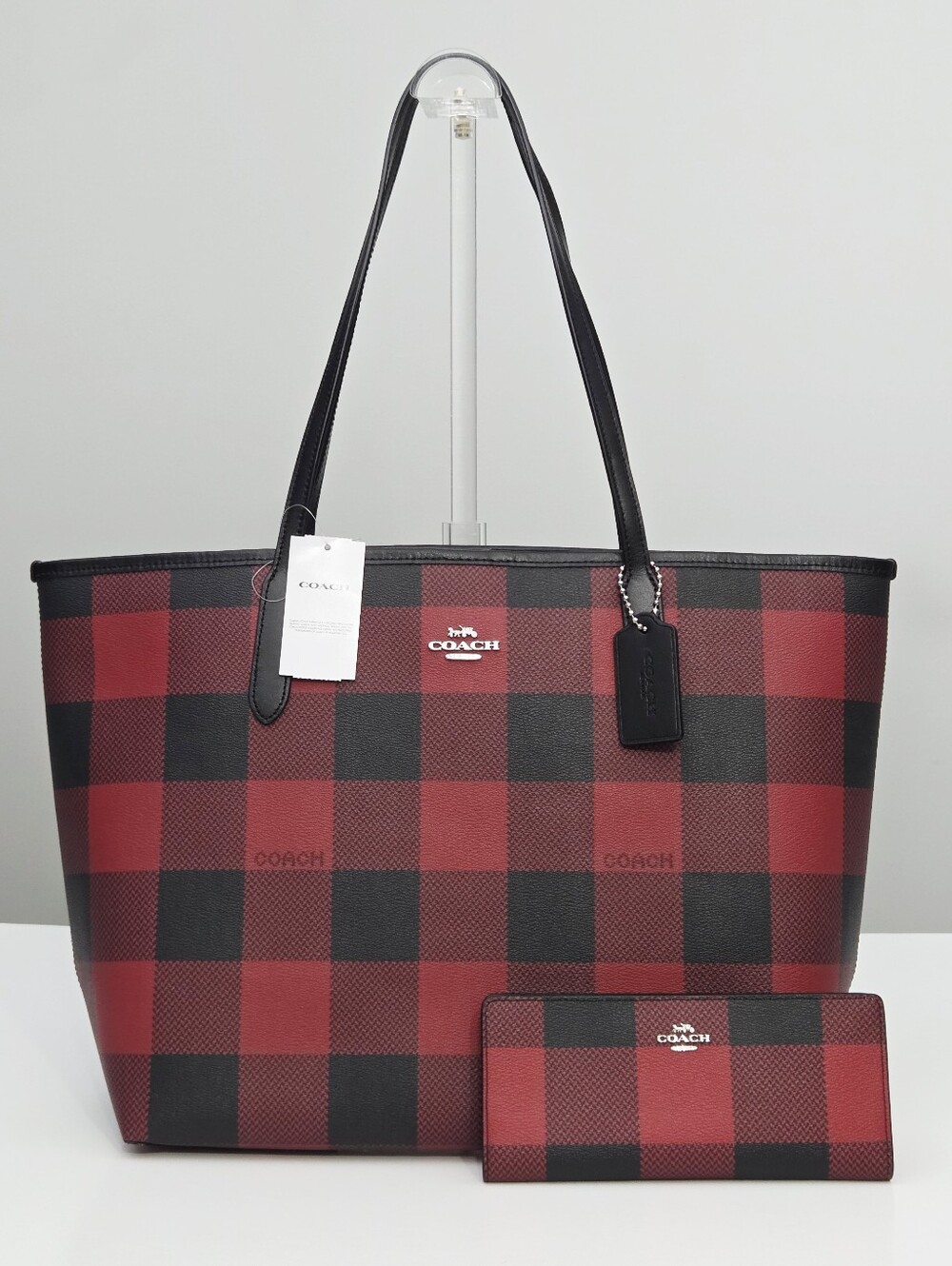 NWT COACH TOTE BAG WITH BUFFALO PLAID PRINT + SLIM WALLET + COACH TOTE INSERT